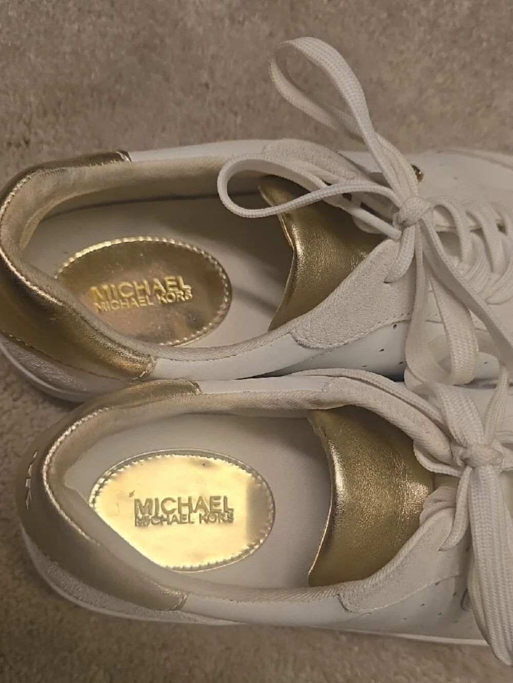 Michael Kors White Sneakers with Gold Heel Detail